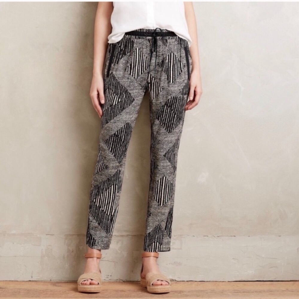 Anthropologie Black and Gray Patterned Track Pants